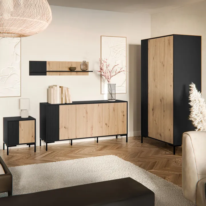 Madia 151x74h cm 3 ante soggiorno rovere nero Duble