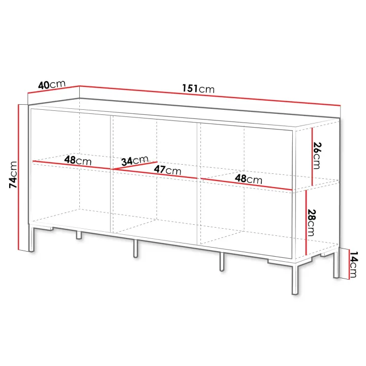 Madia 151x74h cm 3 ante soggiorno rovere nero Duble
