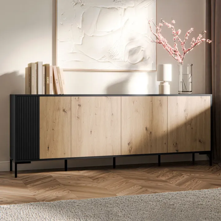 Madia 200x74h cm 4 ante soggiorno rovere nero Duble
