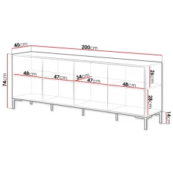 Madia 200x74h cm 4 ante soggiorno rovere nero Duble