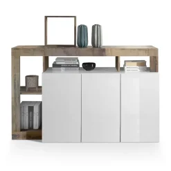 Madia 146x93h cm 3 ante vani a giorno moderna bianco pero Invictus