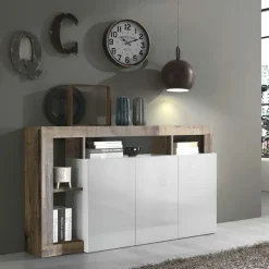 Madia 146x93h cm 3 ante vani a giorno moderna bianco pero Invictus