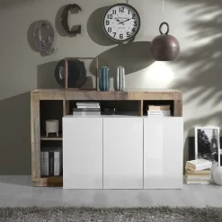 Madia 146x93h cm 3 ante vani a giorno moderna bianco pero Invictus