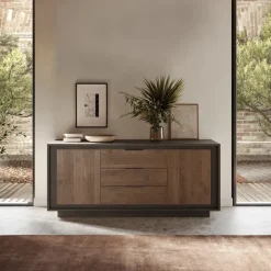 Madia 180x80h cm 3 cassetti 2 ante moderna antracite rovere scuro Deluxe