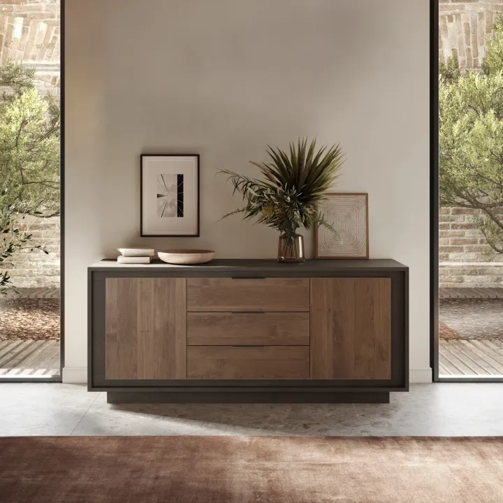 Madia 180x80h cm 3 cassetti 2 ante moderna antracite rovere scuro Deluxe