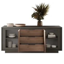 Madia 180x80h cm 3 cassetti 2 ante moderna antracite rovere scuro Deluxe