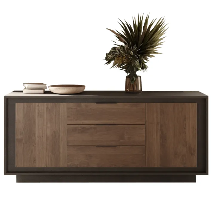 Madia 180x80h cm 3 cassetti 2 ante moderna antracite rovere scuro Deluxe