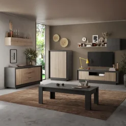 Madia 180x80h cm 3 cassetti 2 ante moderna antracite rovere chiaro Deluxe