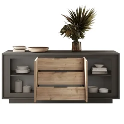 Madia 180x80h cm 3 cassetti 2 ante moderna antracite rovere chiaro Deluxe