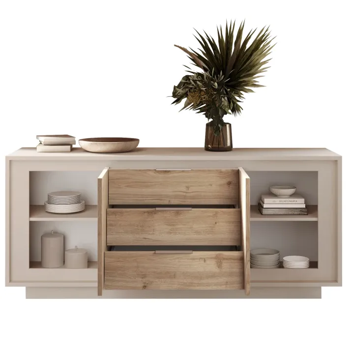 Madia 180x80h cm 3 cassetti 2 ante moderna beige rovere chiaro Deluxe