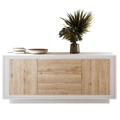 Madia 180x80h cm 3 cassetti 2 ante moderna bianco opaco rovere chiaro Deluxe