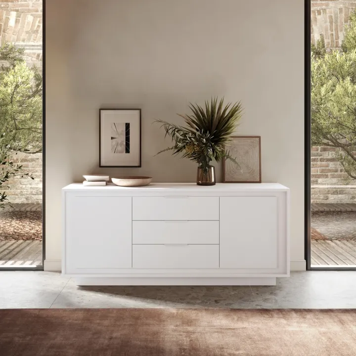 Madia 180x80h cm 3 cassetti 2 ante moderna bianco opaco Deluxe