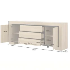 Madia 225x90h cm 3 cassetti 2 ante rovere Écarté