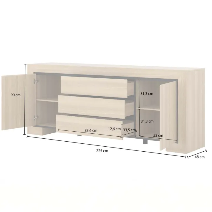 Madia 225x90h cm 3 cassetti 2 ante rovere Écarté