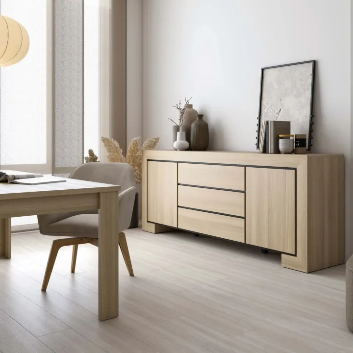 Madia 225x90h cm 3 cassetti 2 ante rovere Écarté