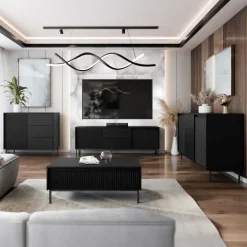 Madia 153x90h cm 3 cassetti design cannettato nero Strike