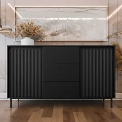 Madia 153x90h cm 3 cassetti design cannettato nero Strike