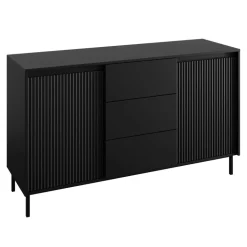 Madia 153x90h cm 3 cassetti design cannettato nero Strike