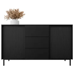 Madia 153x90h cm 3 cassetti design cannettato nero Strike