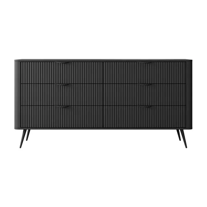 Madia 163x81h cm 6 cassetti moderna nero opaco cannettato Ramis