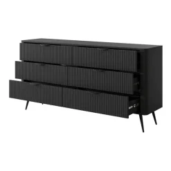 Madia 163x81h cm 6 cassetti moderna nero opaco cannettato Ramis