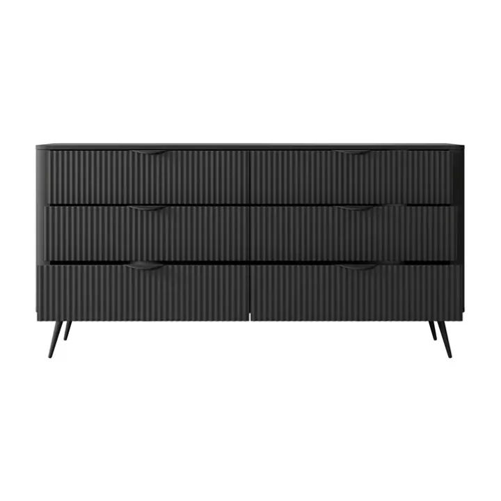 Madia 163x81h cm 6 cassetti moderna nero opaco cannettato Ramis