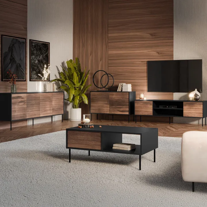 Madia 120x81h cm 3 cassetti moderna noce nero Wild