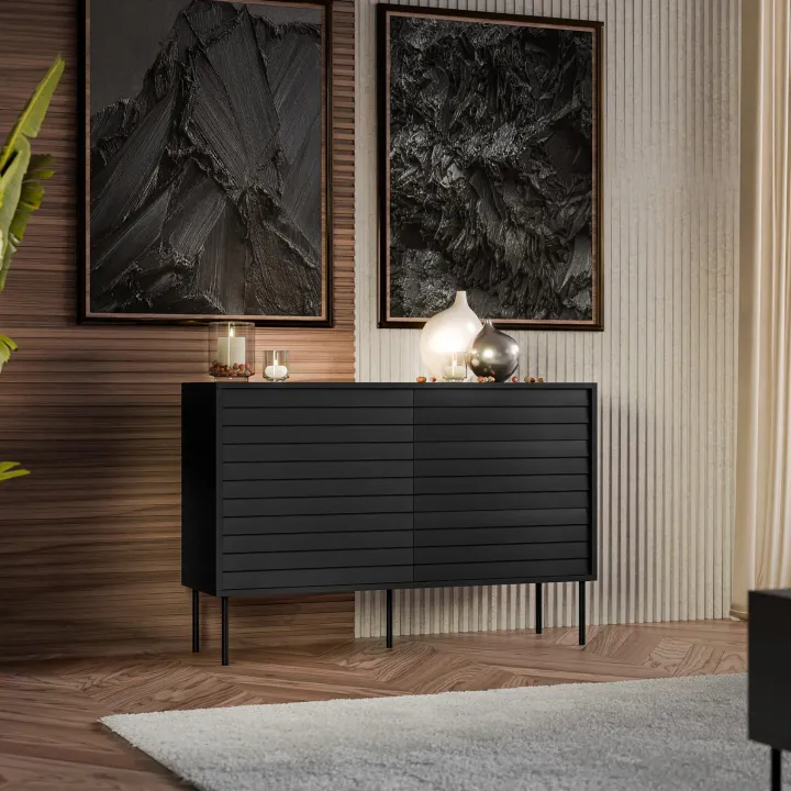 Madia 120x81h cm 3 cassetti moderna nero Wild