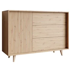 Madia 120x84h cm 3 cassetti rustica design cannettato rovere Branch