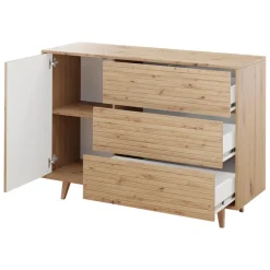 Madia 120x84h cm 3 cassetti rustica design cannettato rovere Branch