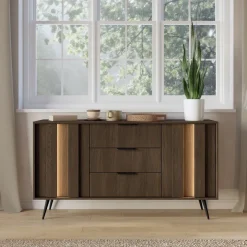 Madia 154x83h cm con led 2 ante 3 cassetti soggiorno noce Bois