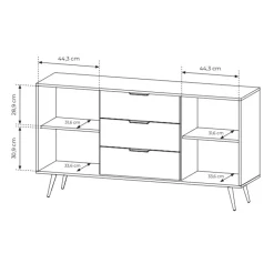 Madia 154x83h cm con led 2 ante 3 cassetti soggiorno noce Bois