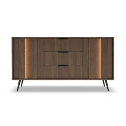 Madia 154x83h cm con led 2 ante 3 cassetti soggiorno noce Bois