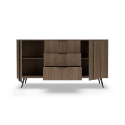 Madia 154x83h cm con led 2 ante 3 cassetti soggiorno noce Bois