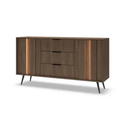 Madia 154x83h cm con led 2 ante 3 cassetti soggiorno noce Bois