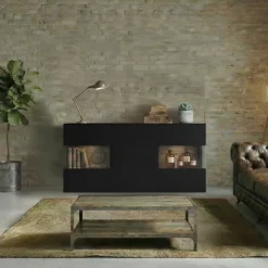 Madia 120x62h cm con vetrinetta moderna nero rovere Fusion