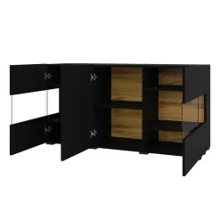Madia 120x62h cm con vetrinetta moderna nero rovere Fusion