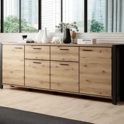 Madia 213x91h cm design industrial quercia nero opaco Neive