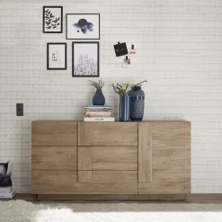Madia 182x90h cm moderna 1 anta 3 cassetti rovere scuro Alvarez