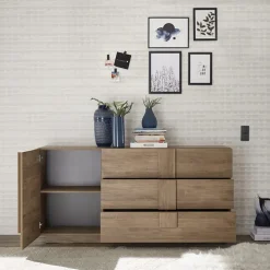 Madia 182x90h cm moderna 1 anta 3 cassetti rovere scuro Alvarez