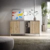 Madia 160x86h cm moderna 3 ante 2 vani soggiorno rovere chiaro beige Silka