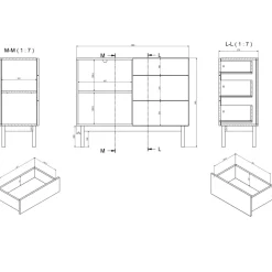 Madia 106x84h cm moderna design cannettato rovere Colby