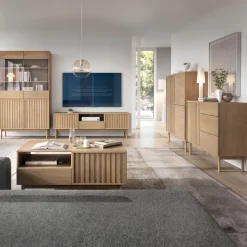 Madia 159x84h cm moderna design cannettato rovere Colby