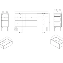 Madia 159x84h cm moderna design cannettato rovere Colby