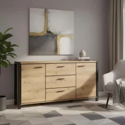Madia 180x91h cm moderna industrial quercia nero opaco Neive