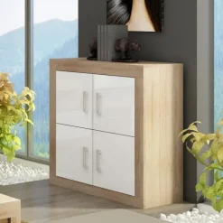 Madia 90x100h cm moderna rovere bianco lucido Ester Gihome®