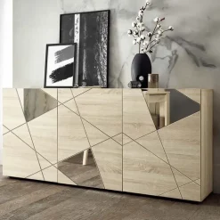 Madia 181x84h cm moderna samoa specchio con serigrafia 3 ante Olimpo