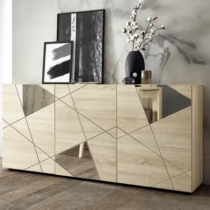 Madia 181x84h cm moderna samoa specchio con serigrafia 3 ante Olimpo
