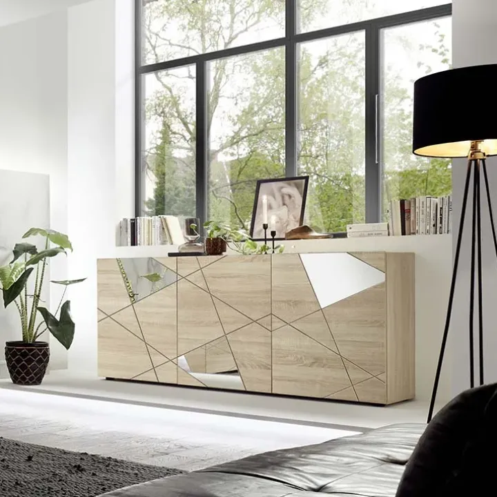 Madia 181x84h cm moderna samoa specchio con serigrafia 3 ante Olimpo