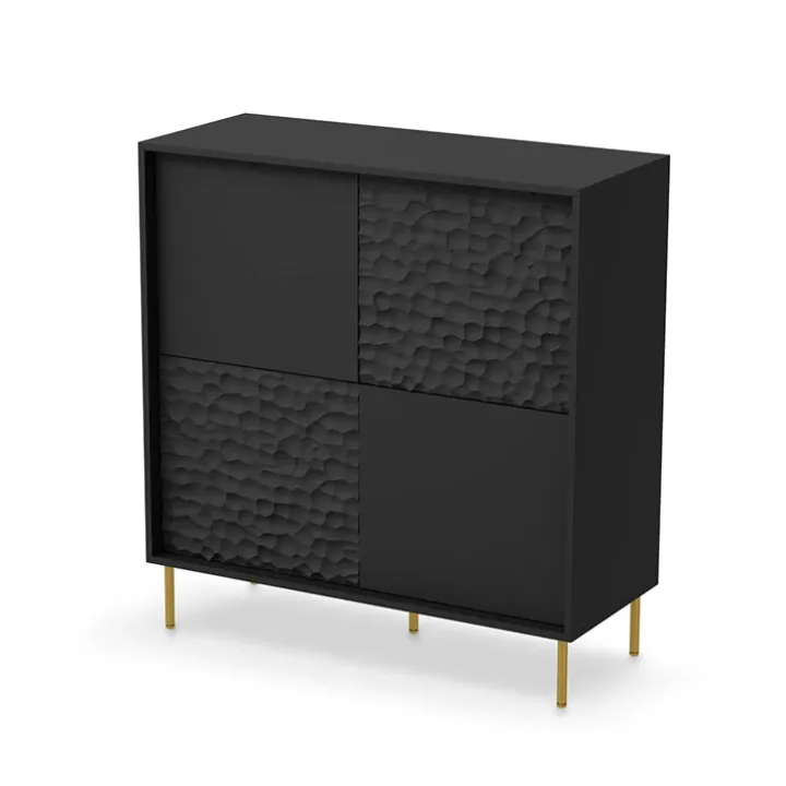 Madia 100x105h cm moderna soggiorno nero oro Osaka